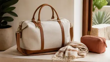 Grand sac week-end en tissu avec bandoulière et trousse assortie