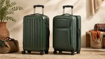 Valise rigide et valise souple présentées côte à côte