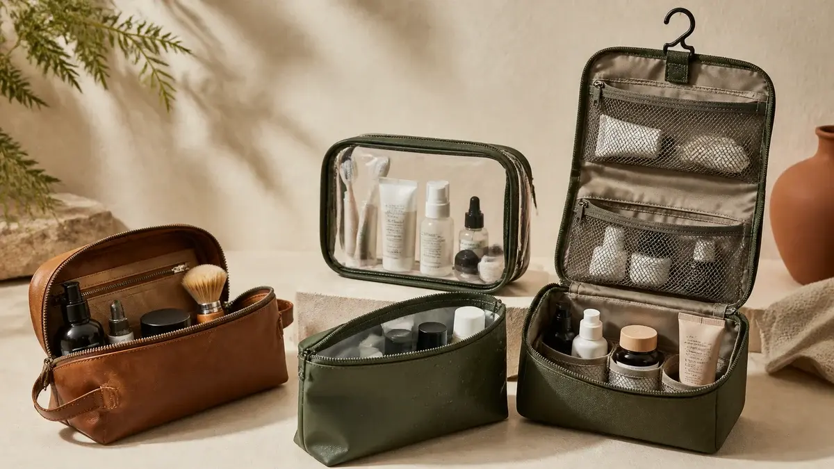 Quatre trousses de toilette de voyage de formats différents