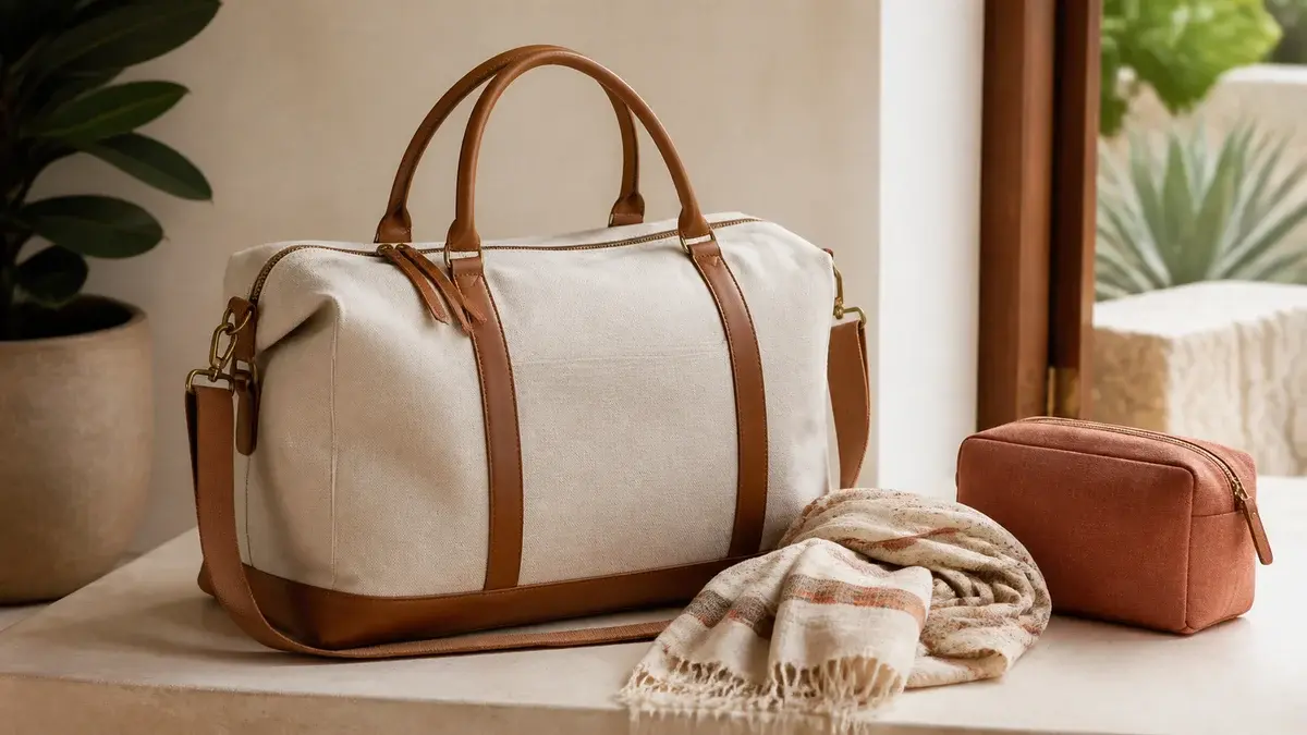 Grand sac week-end en tissu avec bandoulière et trousse assortie