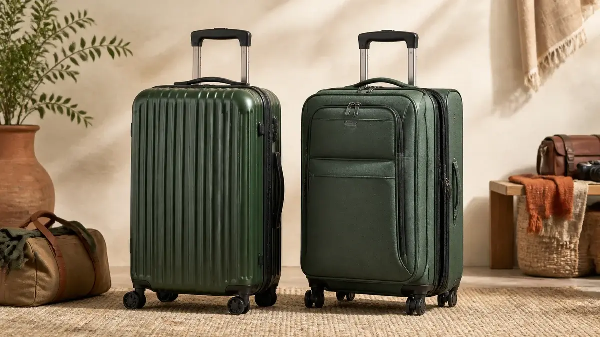 Valise rigide et valise souple présentées côte à côte