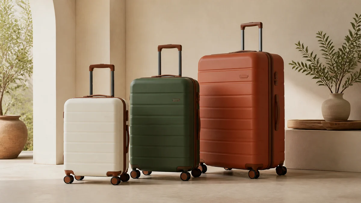 Trois valises rigides coordonnées aux formats cabine, moyen et grand
